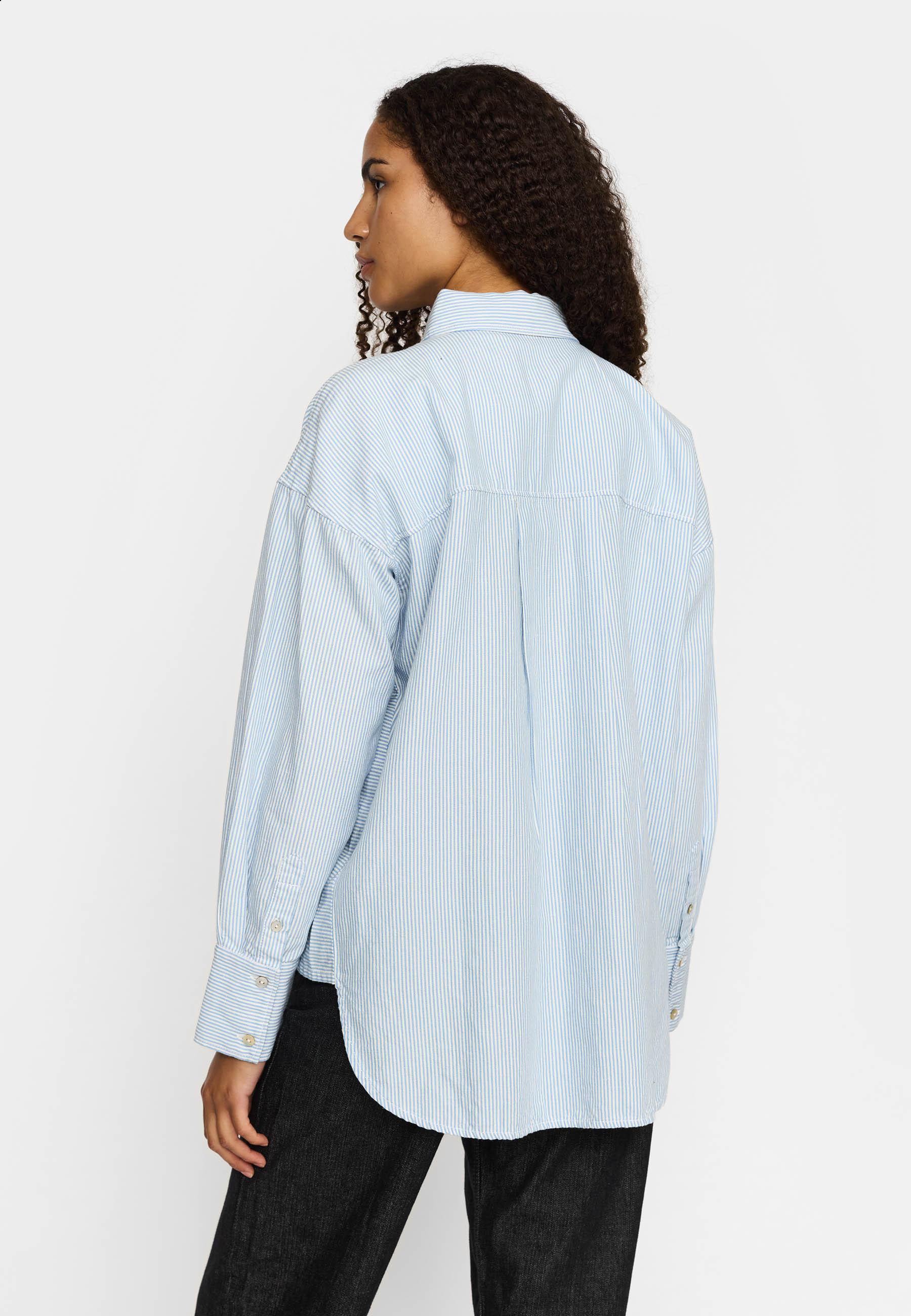 Selfhood gestreiftes long Shirt Hemd Damen hellblau